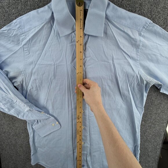 David Donahue Long Sleeve Button Up Shirt Men Cotton Trim Fit 16.5 34/35 Blue ** - Picture 3 of 16